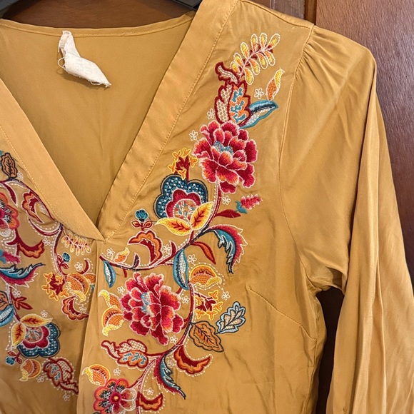 Savanna Jane Mustard Blouse with Colorful Embroidery - Picture 6 of 7